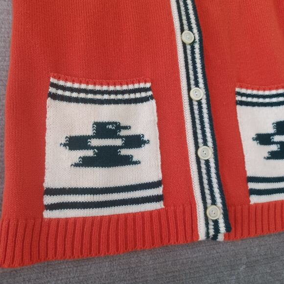Vintage 60s 70s Cardigan Sweater Womens M Orange Varsity Thunderbird Grunge - Picture 6 of 7